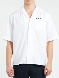 Discount - Bowling Shirt with Hidden Logo in Lily White Button-Ups