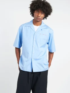 Outlet - Bowling Shirt with Hidden Logo in Iris Blue Button-Ups