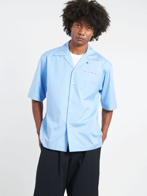 Outlet - Bowling Shirt with Hidden Logo in Iris Blue Button-Ups