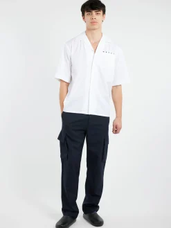 Discount - Bowling Shirt with Hidden Logo in Lily White Button-Ups