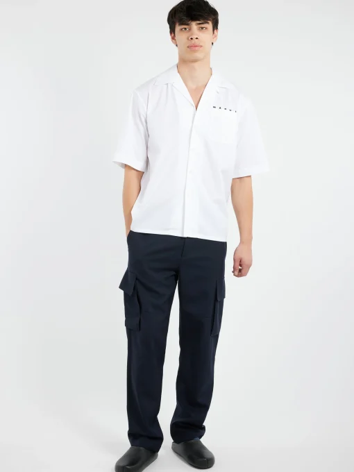 Discount - Bowling Shirt with Hidden Logo in Lily White Button-Ups