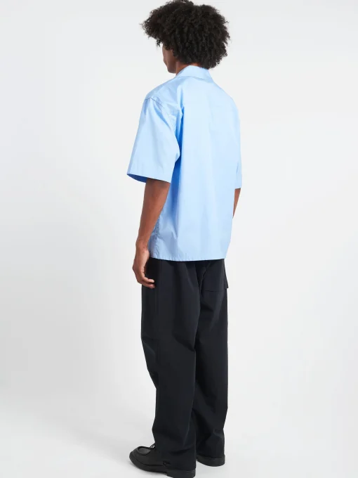 Outlet - Bowling Shirt with Hidden Logo in Iris Blue Button-Ups