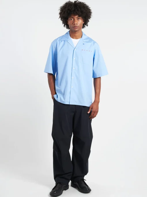 Outlet - Bowling Shirt with Hidden Logo in Iris Blue Button-Ups