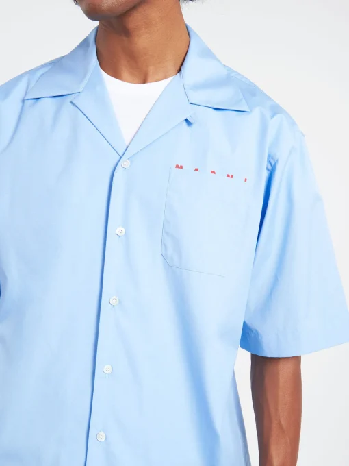 Outlet - Bowling Shirt with Hidden Logo in Iris Blue Button-Ups