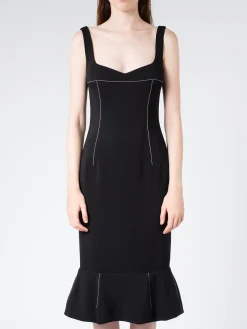 Online - Cady Sheath Dress with Flounce Hem in Black Women Dresses