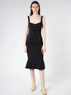 Online - Cady Sheath Dress with Flounce Hem in Black Women Dresses