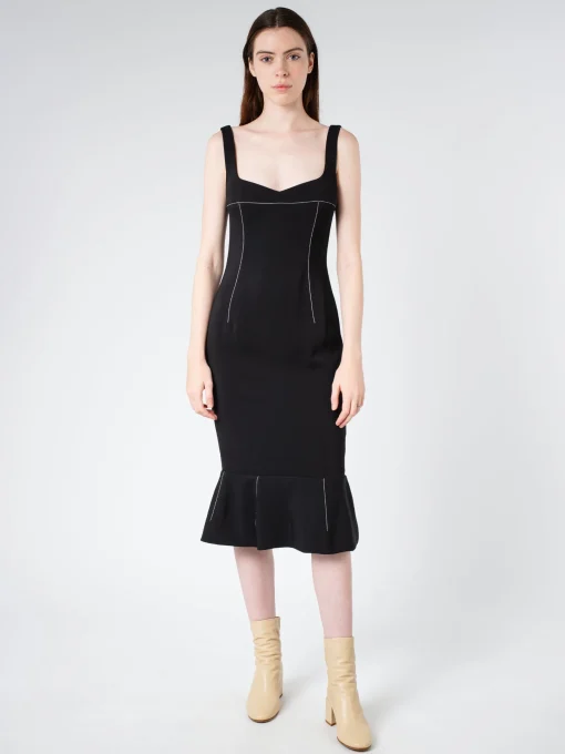 Online - Cady Sheath Dress with Flounce Hem in Black Women Dresses