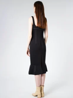Online - Cady Sheath Dress with Flounce Hem in Black Women Dresses