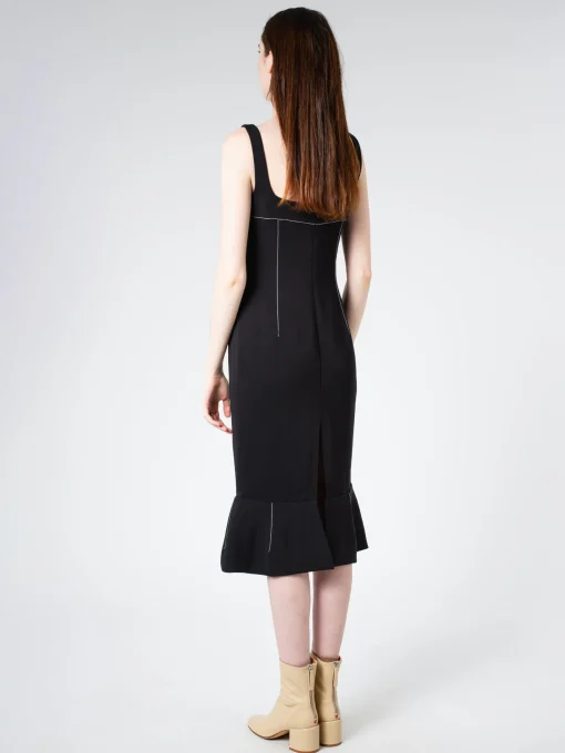 Online - Cady Sheath Dress with Flounce Hem in Black Women Dresses