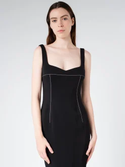 Online - Cady Sheath Dress with Flounce Hem in Black Women Dresses