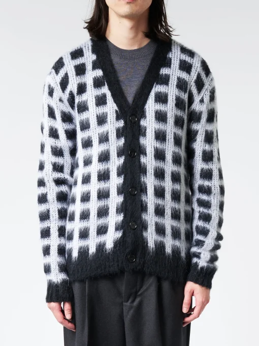 Discount - Checked Mohair Cardigan in Black Knitwear