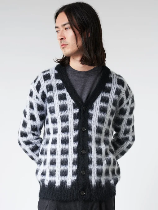 Discount - Checked Mohair Cardigan in Black Knitwear
