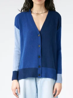 Outlet - Colour-Block Cashmere Cardigan in Illusion Blue Women Tops & Blouses | Knitwear