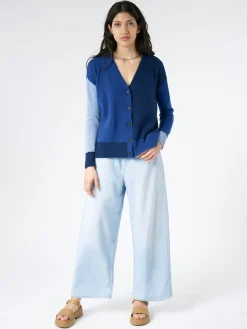 Outlet - Colour-Block Cashmere Cardigan in Illusion Blue Women Tops & Blouses | Knitwear
