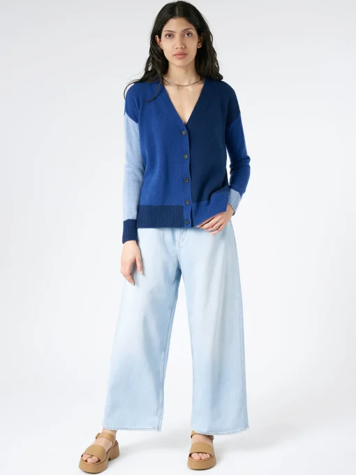 Outlet - Colour-Block Cashmere Cardigan in Illusion Blue Women Tops & Blouses | Knitwear
