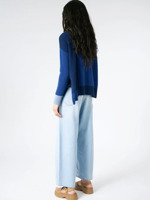 Outlet - Colour-Block Cashmere Cardigan in Illusion Blue Women Tops & Blouses | Knitwear