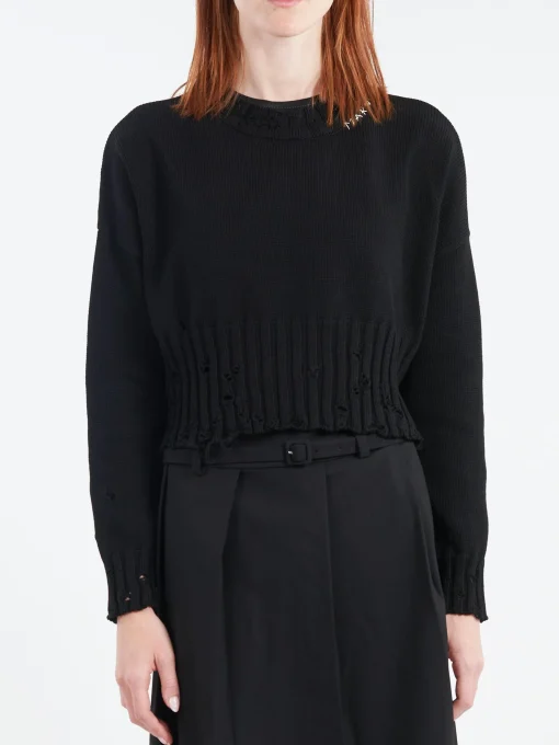 Clearance - Disheveled Cotton Cropped Jumper in Women Tops & Blouses | Knitwear