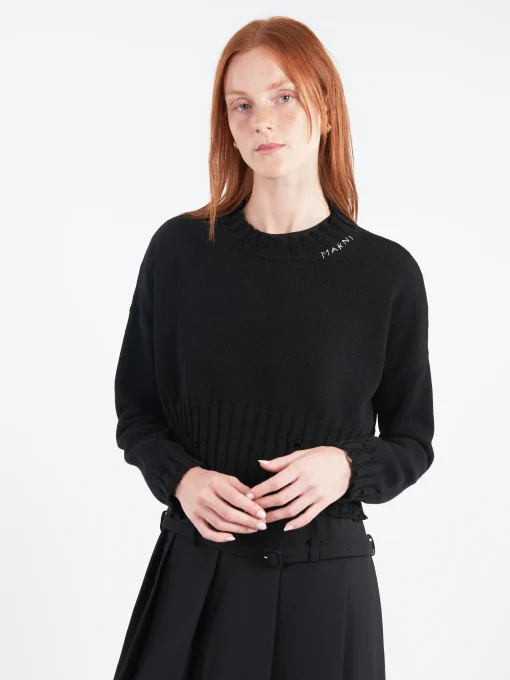 Clearance - Disheveled Cotton Cropped Jumper in Women Tops & Blouses | Knitwear