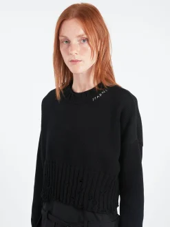 Clearance - Disheveled Cotton Cropped Jumper in Women Tops & Blouses | Knitwear