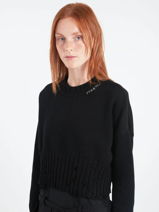 Clearance - Disheveled Cotton Cropped Jumper in Women Tops & Blouses | Knitwear
