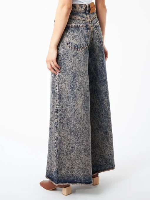 Clearance - Marbled Denim Wide-Leg Trousers in Pink Gummy Women Pants | Denim
