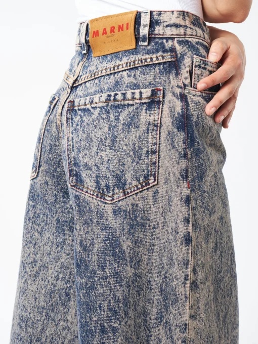 Clearance - Marbled Denim Wide-Leg Trousers in Pink Gummy Women Pants | Denim