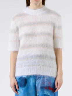 New - Mohair and Wool Striped Top in Natural White Women Tops & Blouses | Knitwear