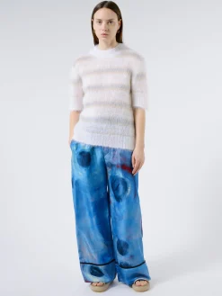 New - Mohair and Wool Striped Top in Natural White Women Tops & Blouses | Knitwear