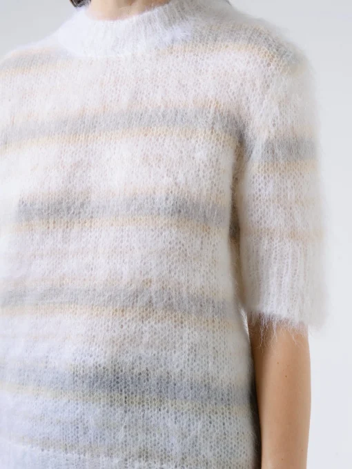 New - Mohair and Wool Striped Top in Natural White Women Tops & Blouses | Knitwear