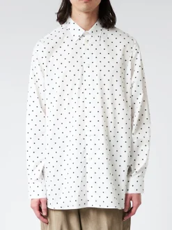 Online - Poplin Long-Sleeved Shirt with Polka Dots in Lily White Button-Ups
