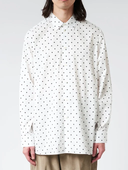 Online - Poplin Long-Sleeved Shirt with Polka Dots in Lily White Button-Ups