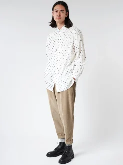 Online - Poplin Long-Sleeved Shirt with Polka Dots in Lily White Button-Ups
