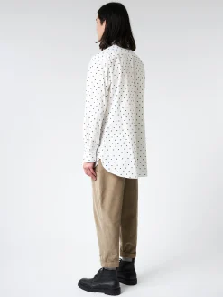 Online - Poplin Long-Sleeved Shirt with Polka Dots in Lily White Button-Ups