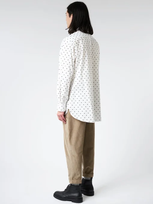 Online - Poplin Long-Sleeved Shirt with Polka Dots in Lily White Button-Ups