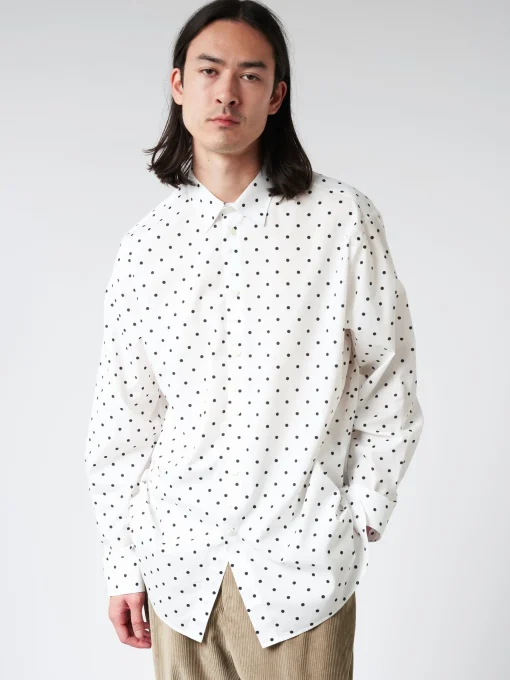 Online - Poplin Long-Sleeved Shirt with Polka Dots in Lily White Button-Ups