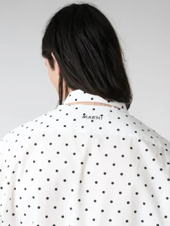 Online - Poplin Long-Sleeved Shirt with Polka Dots in Lily White Button-Ups