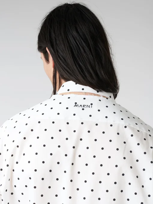 Online - Poplin Long-Sleeved Shirt with Polka Dots in Lily White Button-Ups