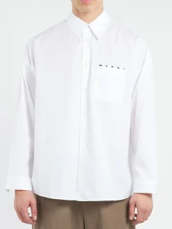 Online - Poplin Shirt with Peeping Logo in Lily White Button-Ups