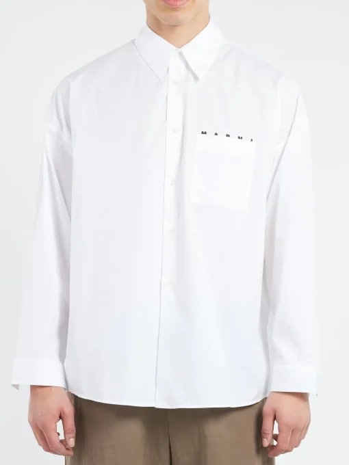 Online - Poplin Shirt with Peeping Logo in Lily White Button-Ups