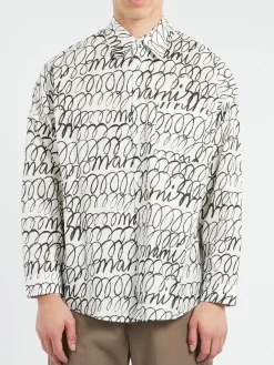 Best - Poplin Shirt with Scribble Motif in Lily White Button-Ups