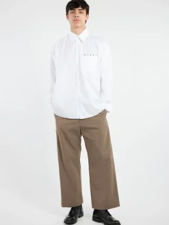 Online - Poplin Shirt with Peeping Logo in Lily White Button-Ups