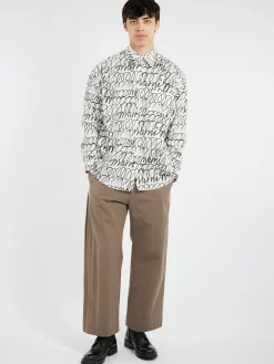 Best - Poplin Shirt with Scribble Motif in Lily White Button-Ups