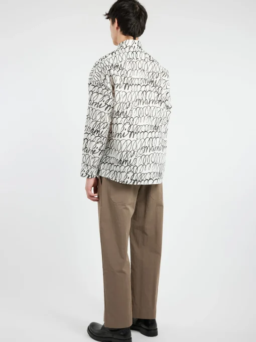 Best - Poplin Shirt with Scribble Motif in Lily White Button-Ups