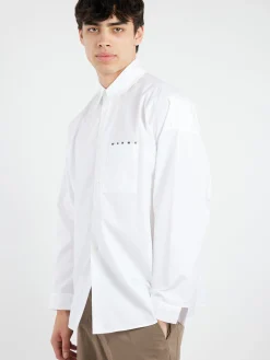 Online - Poplin Shirt with Peeping Logo in Lily White Button-Ups