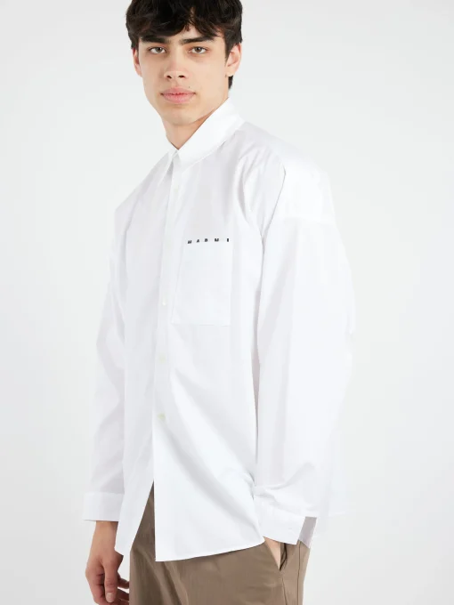 Online - Poplin Shirt with Peeping Logo in Lily White Button-Ups