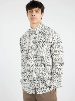 Best - Poplin Shirt with Scribble Motif in Lily White Button-Ups