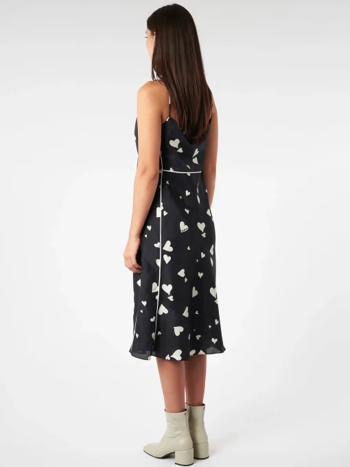 Discount - Silk Slip Dress with Bunch of Hearts Print in Black Women Dresses
