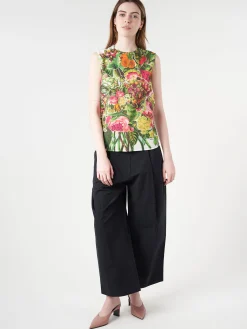 Outlet - Sleeveless Top with Mystical Bloom Print in Acid Green Women Tops & Blouses