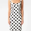 Hot - Squareneck Dress with Maxi Polka Dots in Stone White Women Dresses