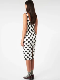 Hot - Squareneck Dress with Maxi Polka Dots in Stone White Women Dresses